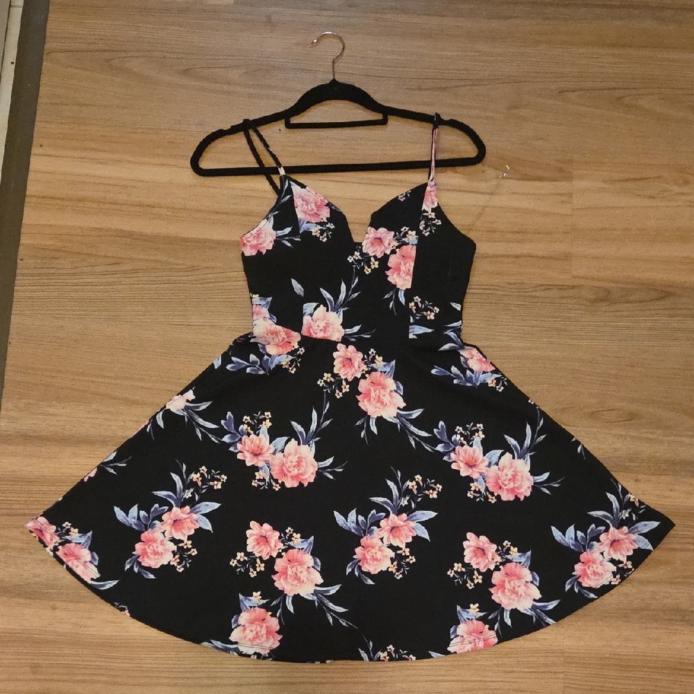 Floral Black and Pink Women's Dress